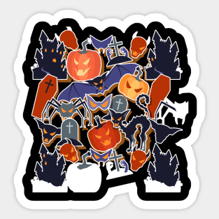 Spooky halloween ghost and pumpkins Sticker